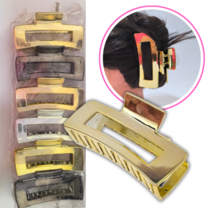 Piraña rectangular grande acabado metálico | 3 colores cabello