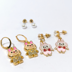 Set Aretes Kawaii Colgantes y Perla | Pack 3 Pares Estilo Personajes