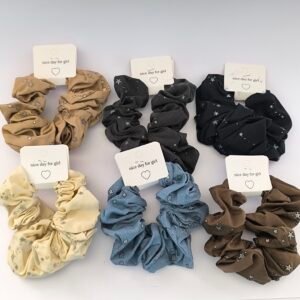 Set de 12 Coleteros Scrunchie con Estrellas Brillantes para Cabello