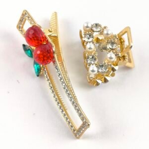 Pinza y Pirañita Metálica Decorativa con Cristales y Perlas para Cabello
