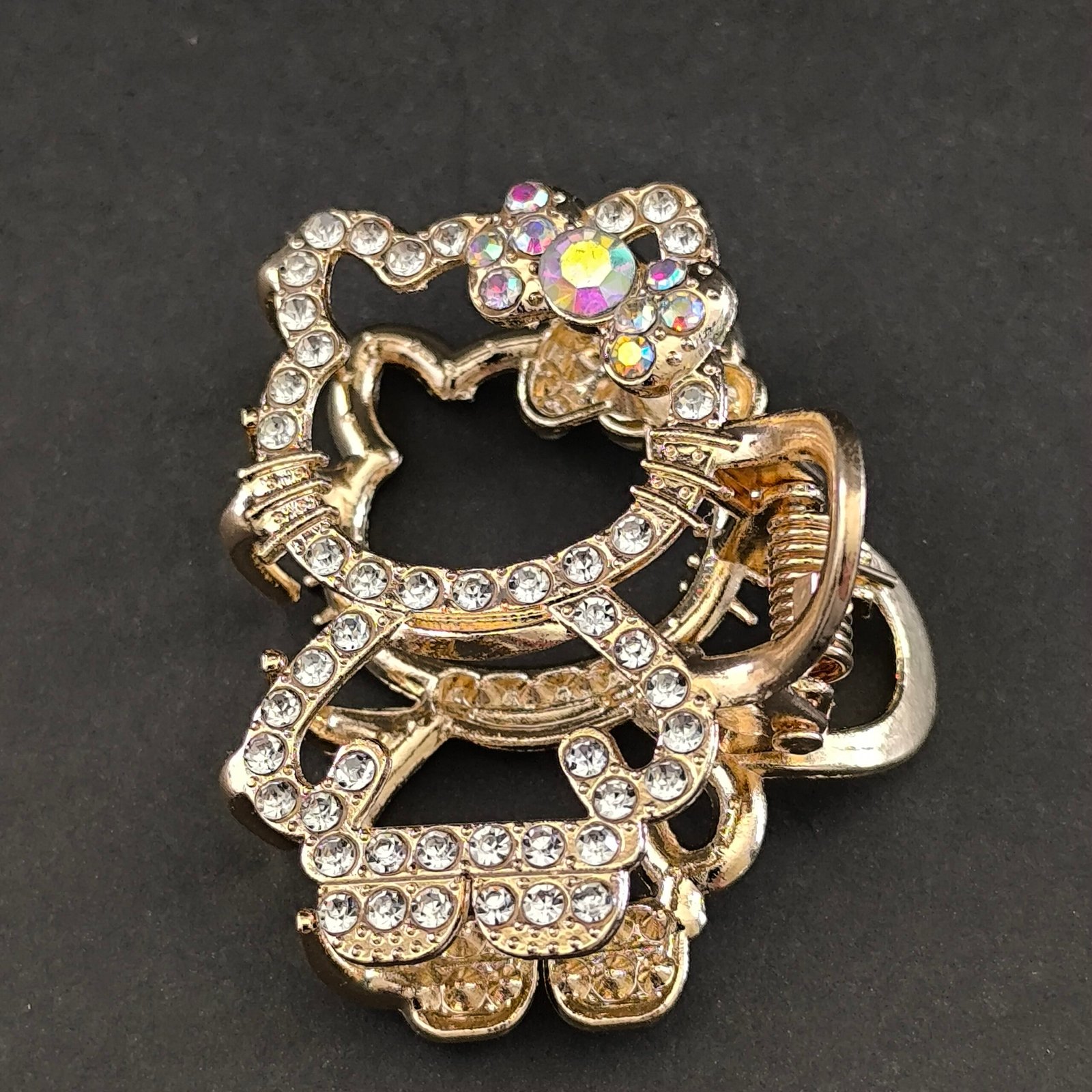 Piraña Gatito con Cristales para Cabello | Pinza Metálica Dorada Diseño Gato - Image 4