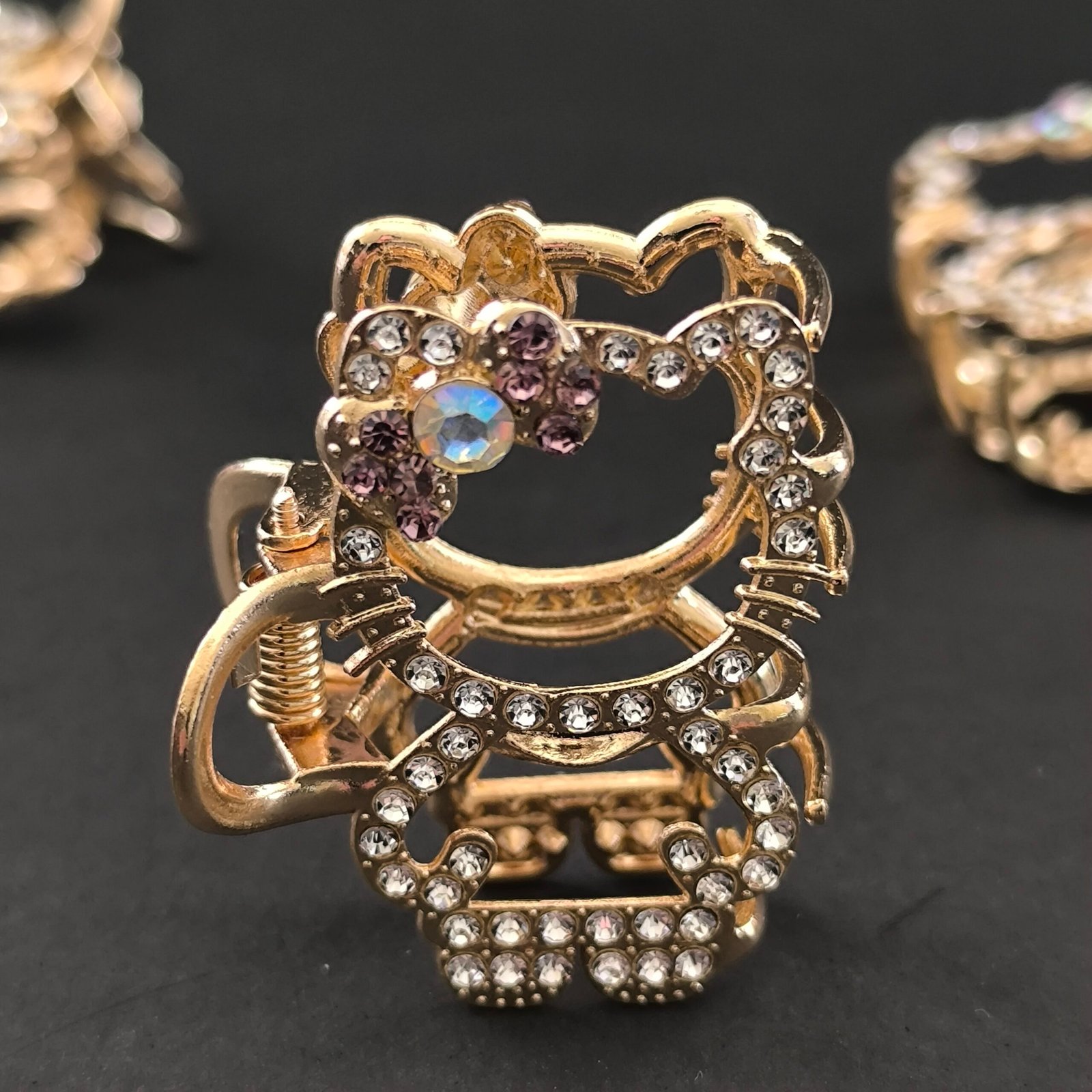 Piraña Gatito con Cristales para Cabello | Pinza Metálica Dorada Diseño Gato - Image 2