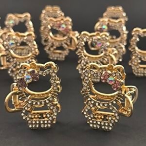 Piraña Gatito con Cristales para Cabello | Pinza Metálica Dorada Diseño Gato