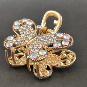 Piraña Dorada con Cristales para Cabello | Pinzas Elegantes Mariposa, Lazo, Corazón y Flor