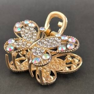 Piraña Dorada con Cristales para Cabello | Pinzas Elegantes Mariposa, Lazo, Corazón y Flor