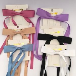 Set 12 Moños Lazo Largo para Cabello | Clip Metálico Tipo Barrette | Colores Variados