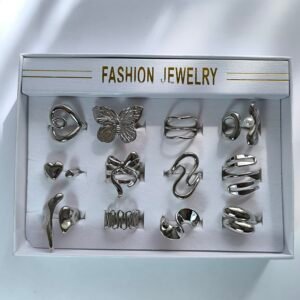 Set 12 Anillos Ajustables Acero Plateado | Diseños Modernos Unisex