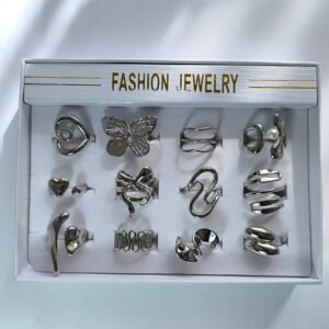 Set 12 Anillos Ajustables Acero Plateado | Diseños Modernos Unisex