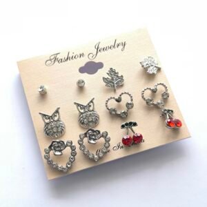 Set de Aretes Acerados Surtidos para Mujer | Pendientes Juveniles con Figuras y Cristales