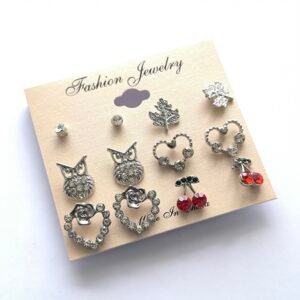 Set de Aretes Acerados Surtidos para Mujer | Pendientes Juveniles con Figuras y Cristales
