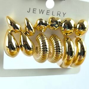 Set de Aretes Dorados Surtidos para Mujer | Pendientes de Moda en Acrílico Brillante