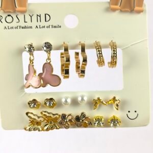 Set de Aretes 9 Pares Dorados con Diseños Variados | Argollas, Figuras y Detalles Elegantes