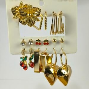 Set Mayorista de Aretes Dorados 9 Pares por Tarjeta | 6 Tarjetas Surtidas Elegantes