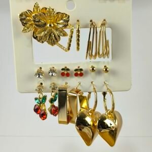 Set Mayorista de Aretes Dorados 9 Pares por Tarjeta | 6 Tarjetas Surtidas Elegantes