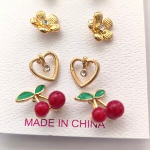 Set de Aretes Pequeños para Mujer 6 Pares | Diseño Floral y Corazones
