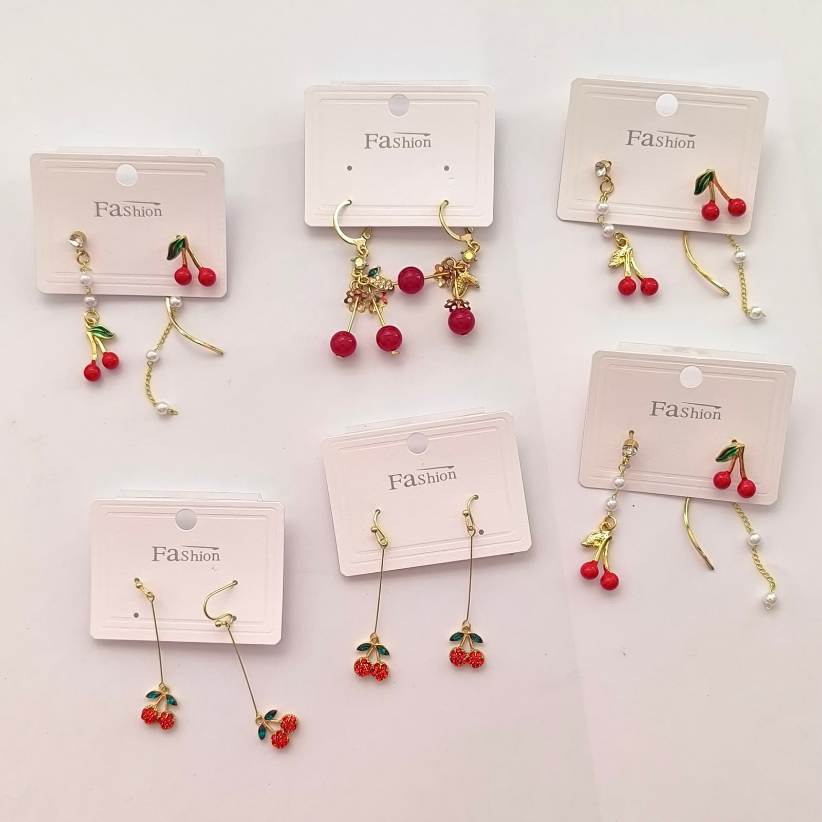 Set de Aretes Colgantes Mujer 12 Unidades | Diseños Cereza y Perla - Image 8