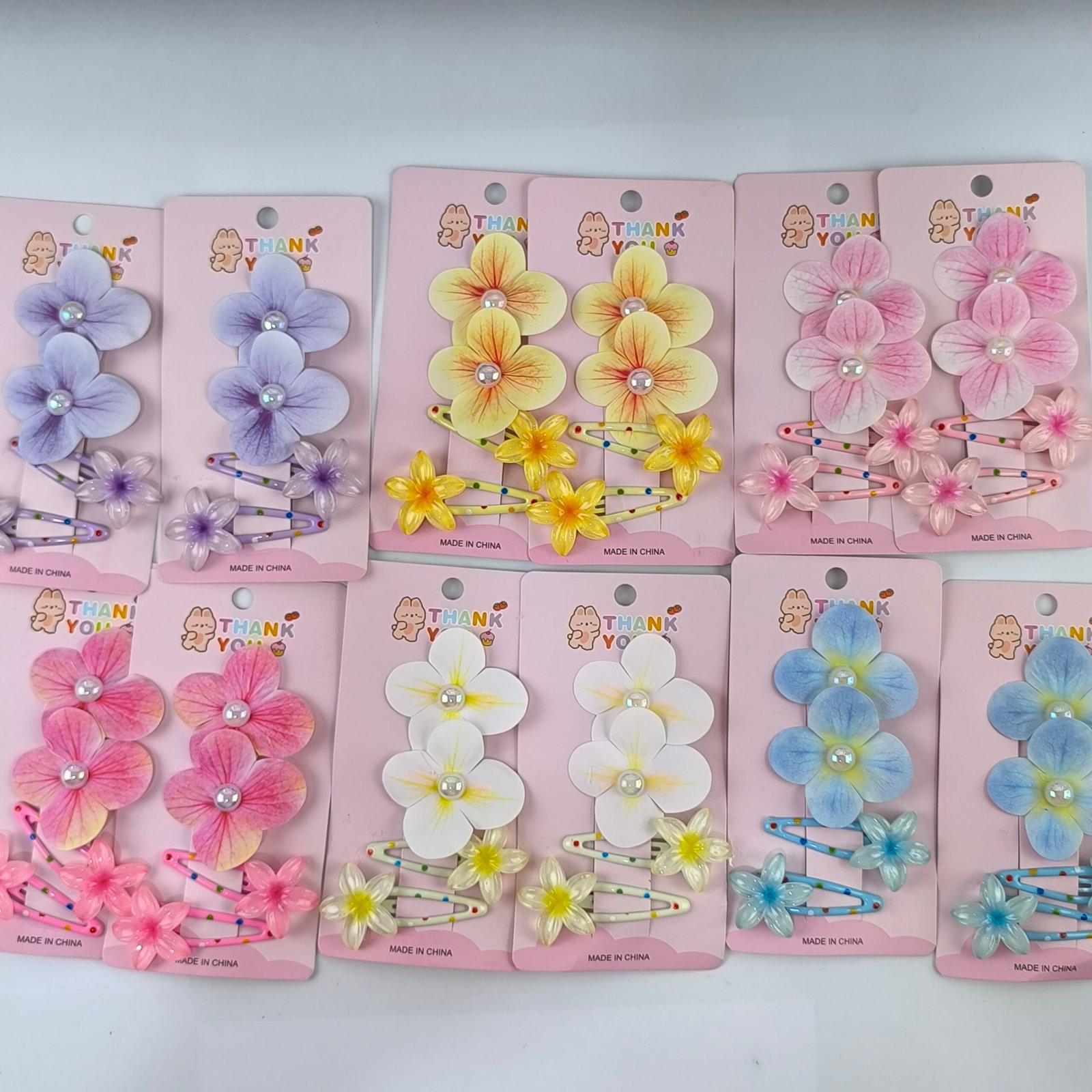 Set Ganchos Cabello Flor Tela y Acrílica 12 Tarjetas | Estilo Hawai - Image 7