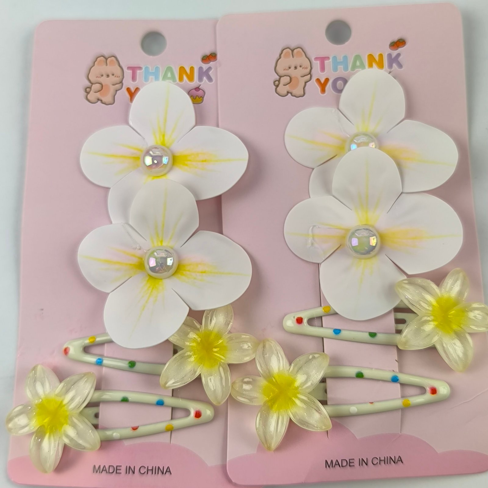 Set Ganchos Cabello Flor Tela y Acrílica 12 Tarjetas | Estilo Hawai - Image 4