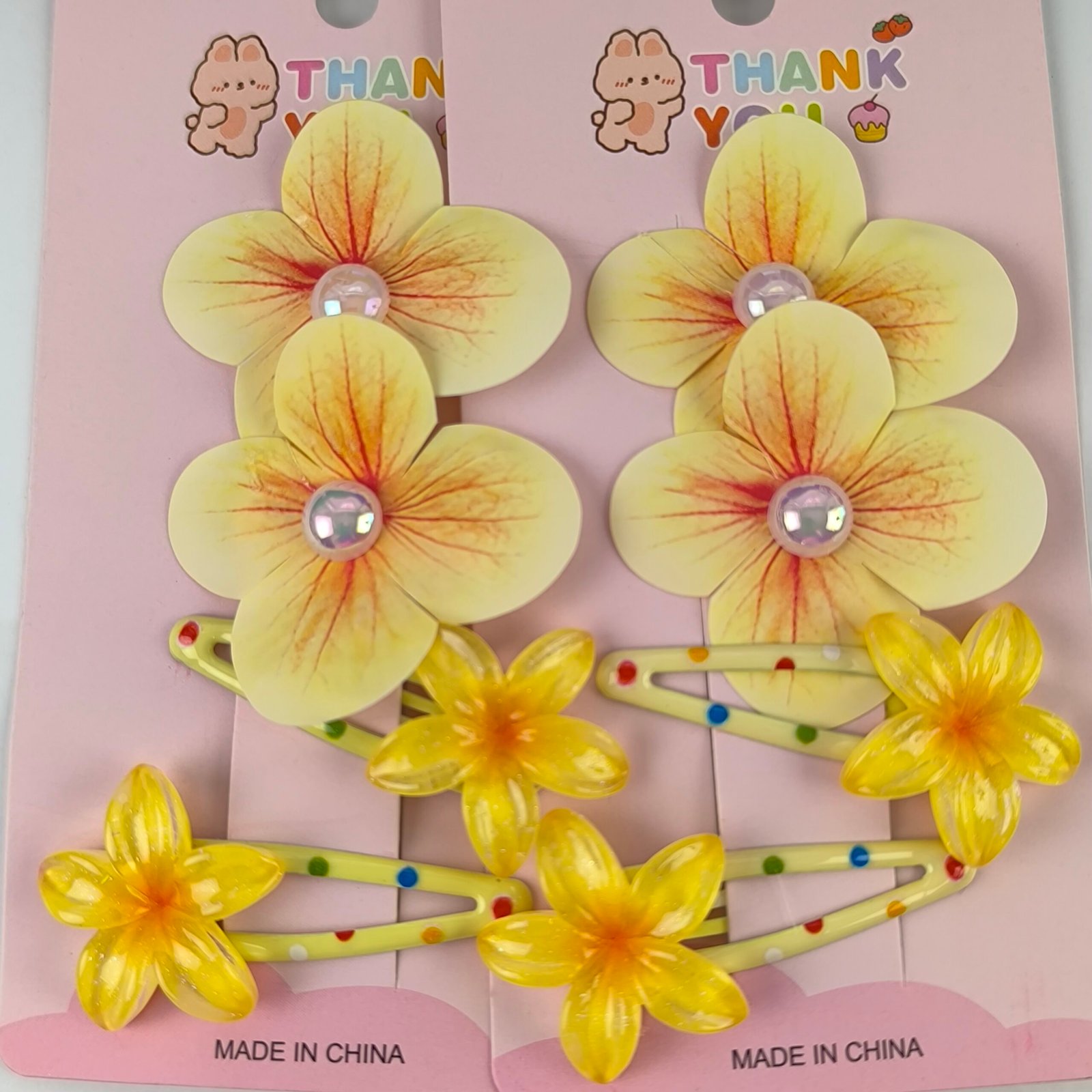 Set Ganchos Cabello Flor Tela y Acrílica 12 Tarjetas | Estilo Hawai