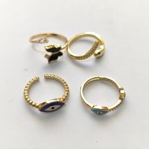 Anillos Dorados Delicados Surtidos con Ojo Turco Hamsa y Simbolos | Set 100 Piezas Ajustables Coleccion 3