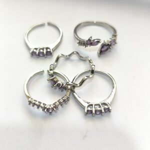 Anillos Plateados Delicados Surtidos con Ojo Turco Simbolos y Piedras | Set 100 Piezas Ajustables Coleccion 4