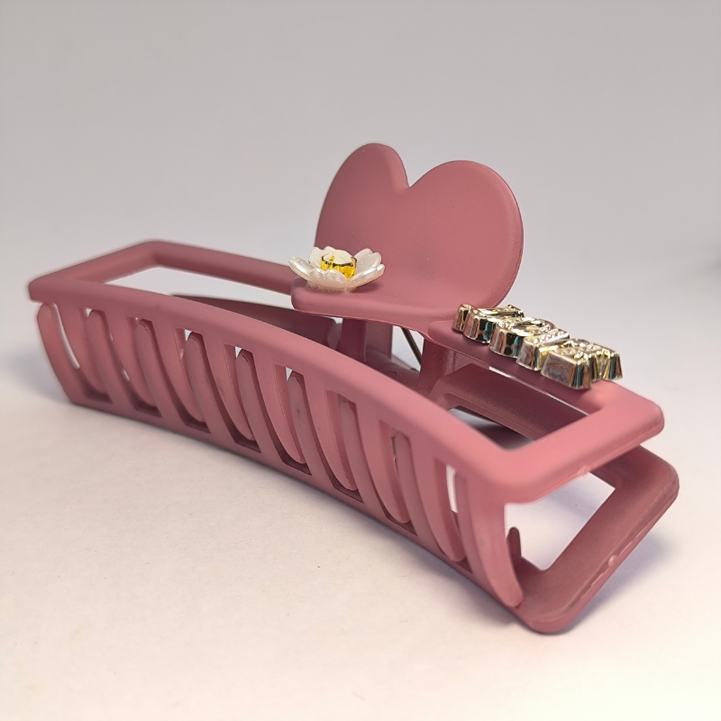 Pirana rectangular Love corazon color rosa antiguo mate accesorio cabello mujer