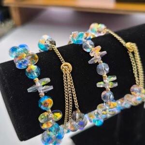 Pulseras de Cristal Facetado Iridiscente con Chips Intercalados | Ajustable Colores Surtidos (Varosky) Paquete 12