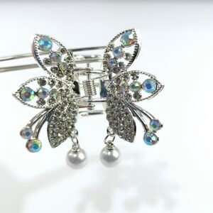 Pirañas Metálicas Mariposa con Cristales y Perlas Colgantes | Pack 12 Unidades Elegantes y Brillantes