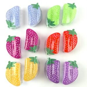 Pirañas Frutilla para Cabello en Colores Pastel | Pack 12 Unidades Juveniles y Resistentes