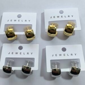 Aretes Gruesos Tipo Huggie en Acero Inoxidable para Mujer | Dorado y Plateado Pack 12 Pares