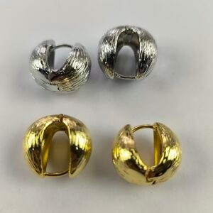 Aretes Redondeados Texturizados Tipo Pistacho en Acero Inoxidable | Dorado y Plateado Pack 12 Pares