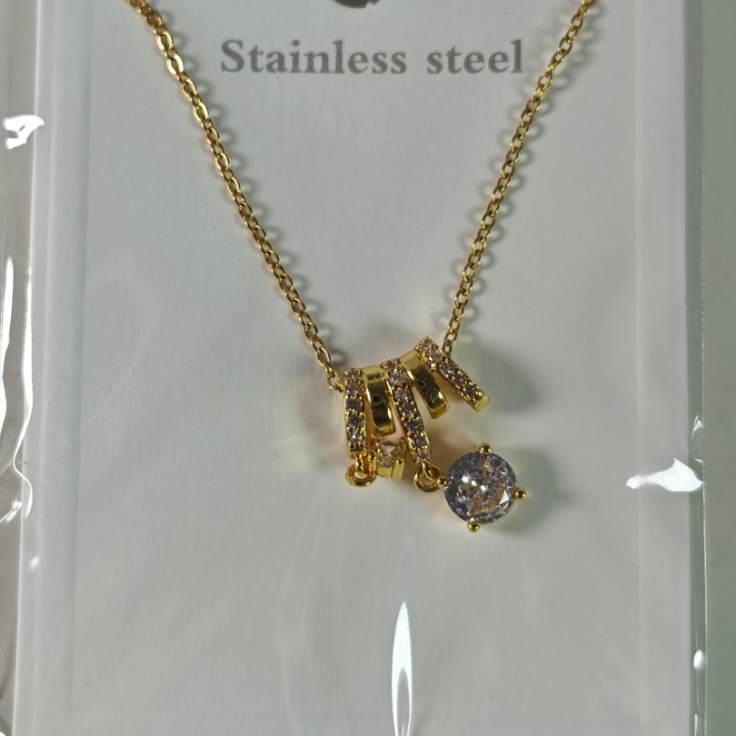 Collar Acero Inoxidable Dorado con Dije Triple Charms Zirconia — Mayor Bolivia - Image 6