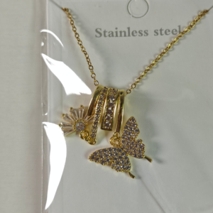 Collar Acero Inoxidable Dorado con Dije Triple Charms Zirconia — Mayor Bolivia