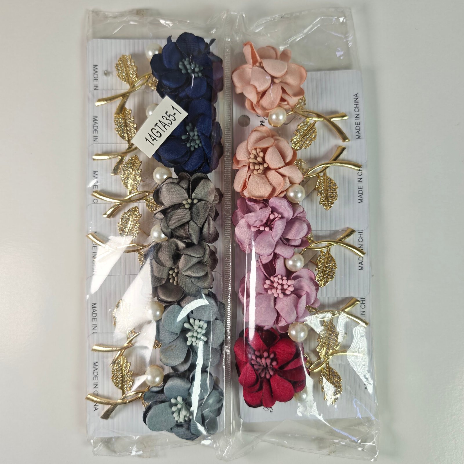 Broche Prendedor Flor de Tela con Tallo Dorado y Perla — Surtido de Colores - Image 2
