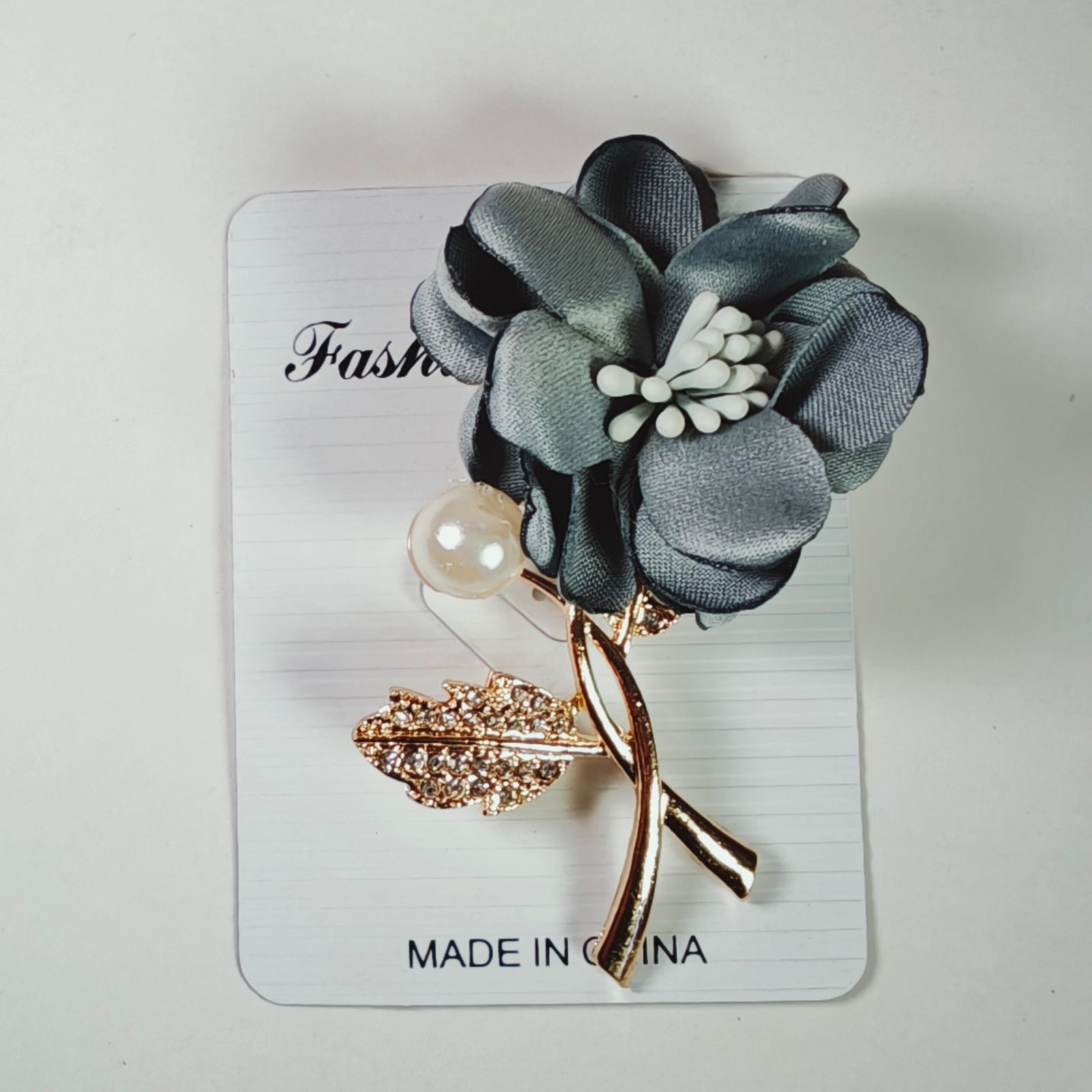 Broche Prendedor Flor de Tela con Tallo Dorado y Perla — Surtido de Colores - Image 5