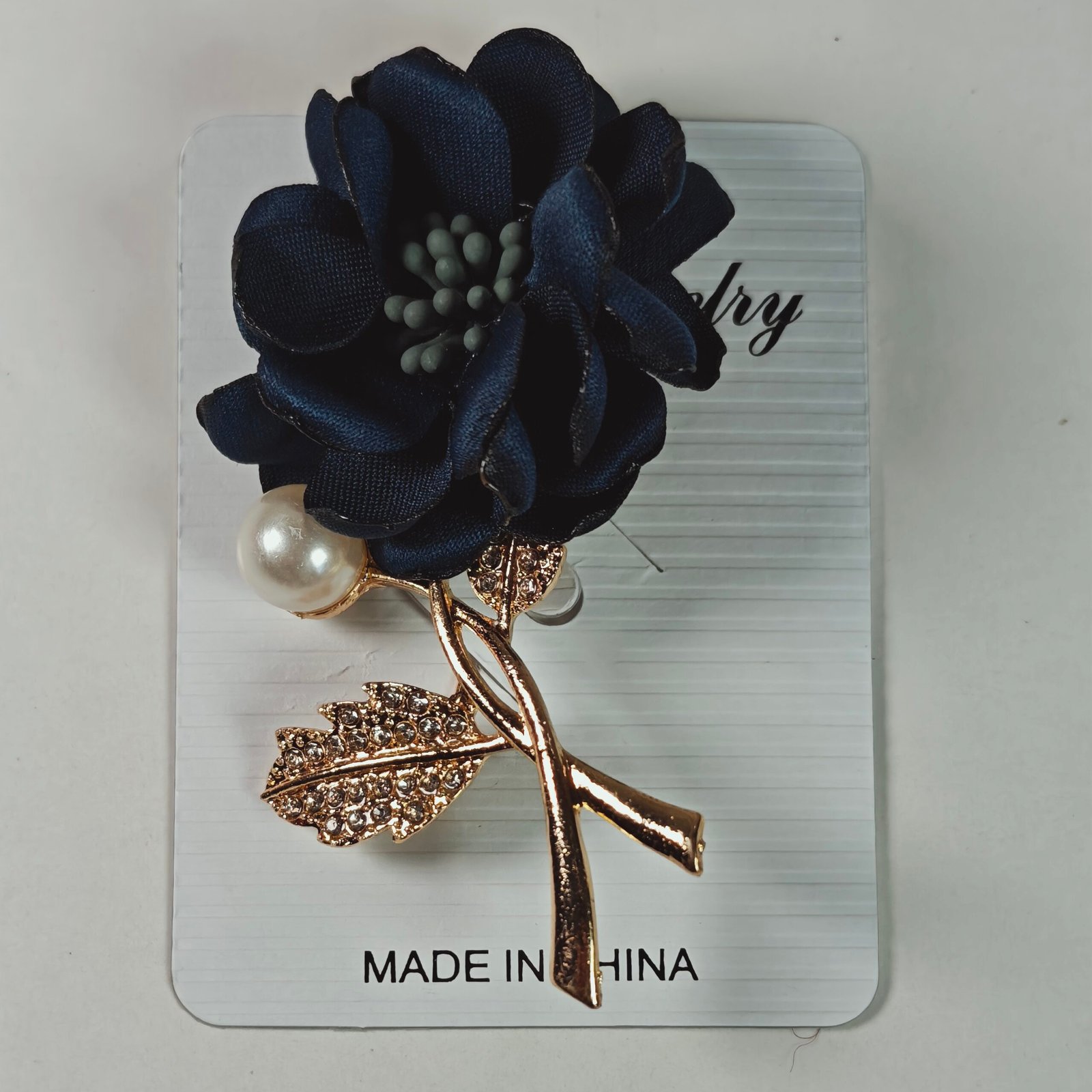 Broche Prendedor Flor de Tela con Tallo Dorado y Perla — Surtido de Colores - Image 6