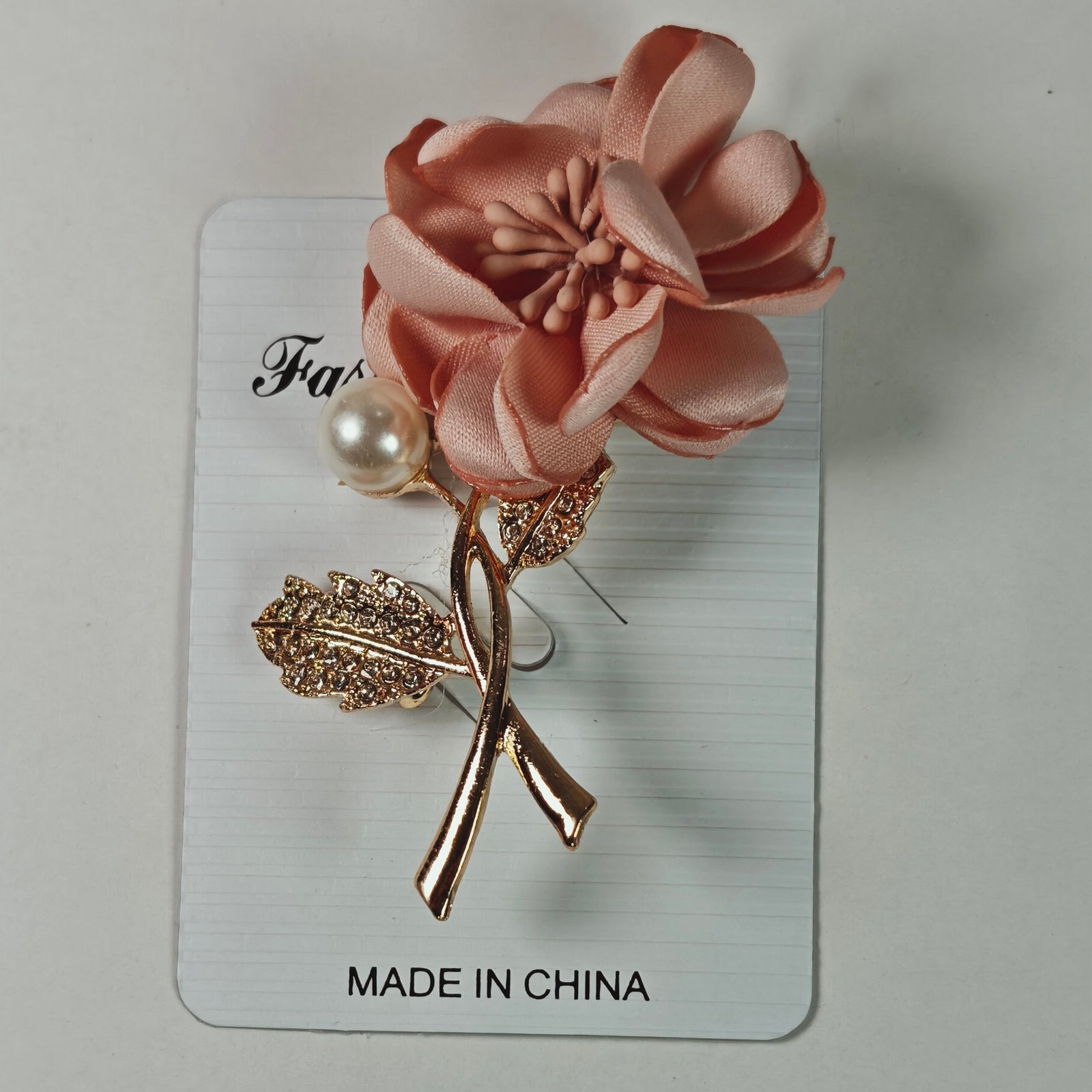 Broche Prendedor Flor de Tela con Tallo Dorado y Perla — Surtido de Colores - Image 7