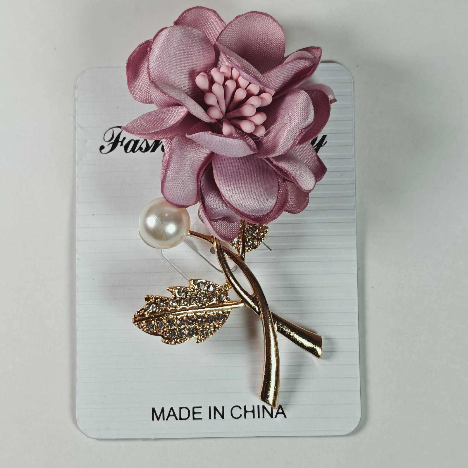 Broche Prendedor Flor de Tela con Tallo Dorado y Perla — Surtido de Colores - Image 8