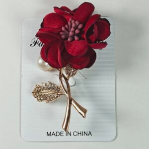 Broche Prendedor Flor de Tela con Tallo Dorado y Perla — Surtido de Colores